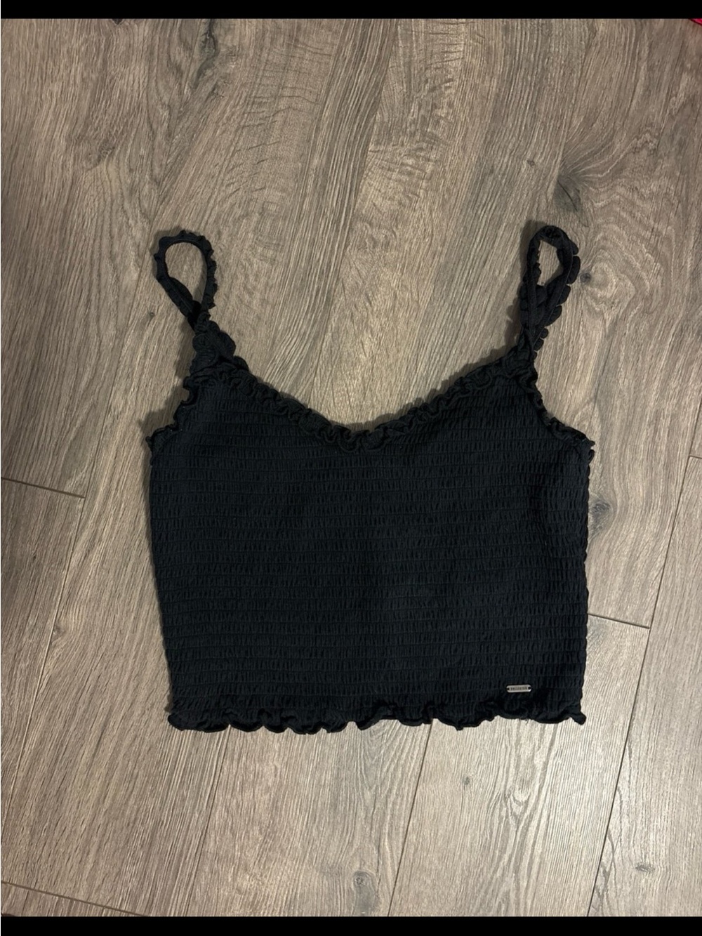 Hollister Black Smocked Tank Top with Ruffle Trim